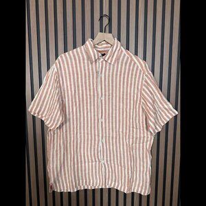 Banana Republic Shirt Medium Mens Orange White Short Sleeve 100% Linen Button